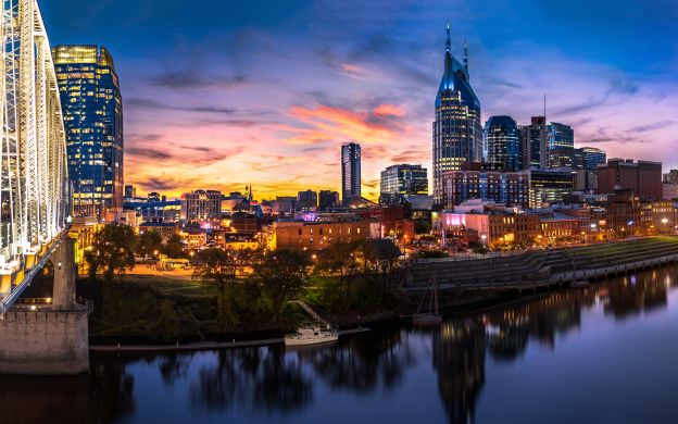 Illuminated Nashville cityscape at night, adorned with captivating lights, showcasing the beauty of the vibrant city.